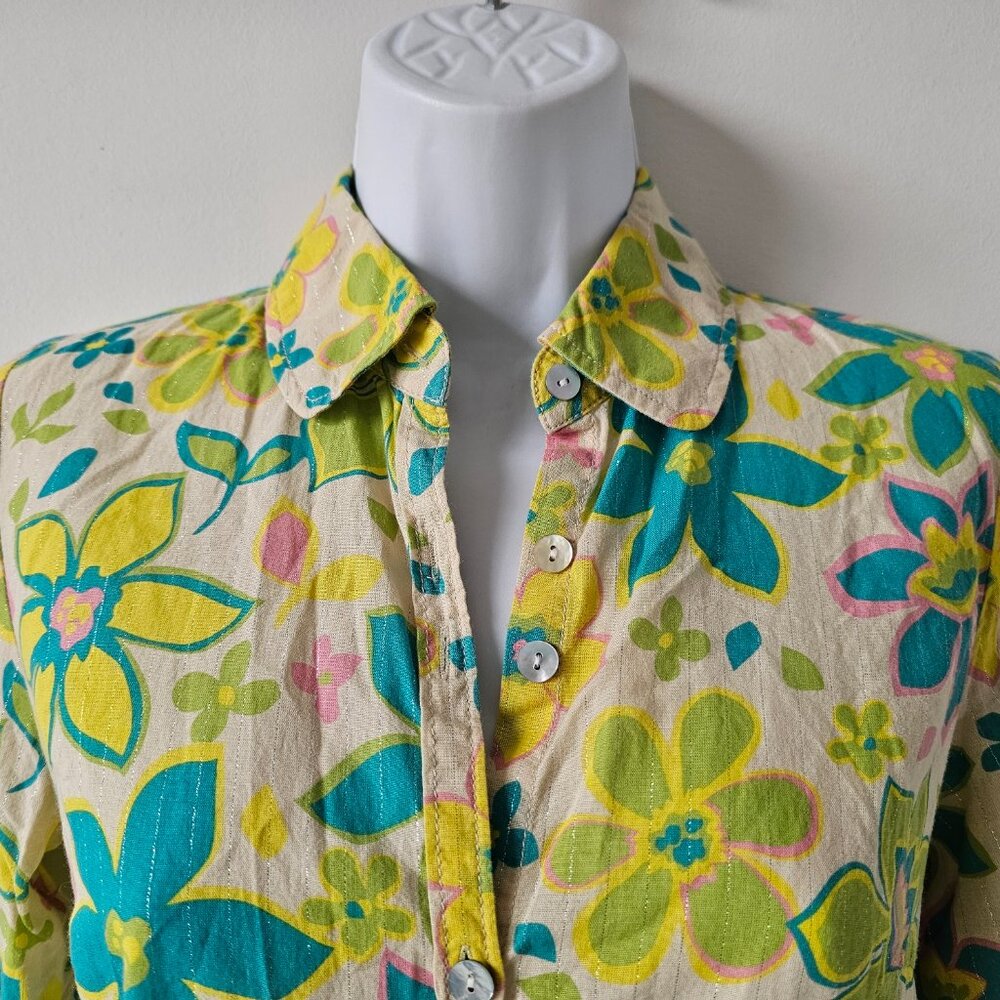 B + AB Multi Color Cotton Blend Long Sleeve Metallic Button Tunic Top 160/80A - Picture 3 of 7
